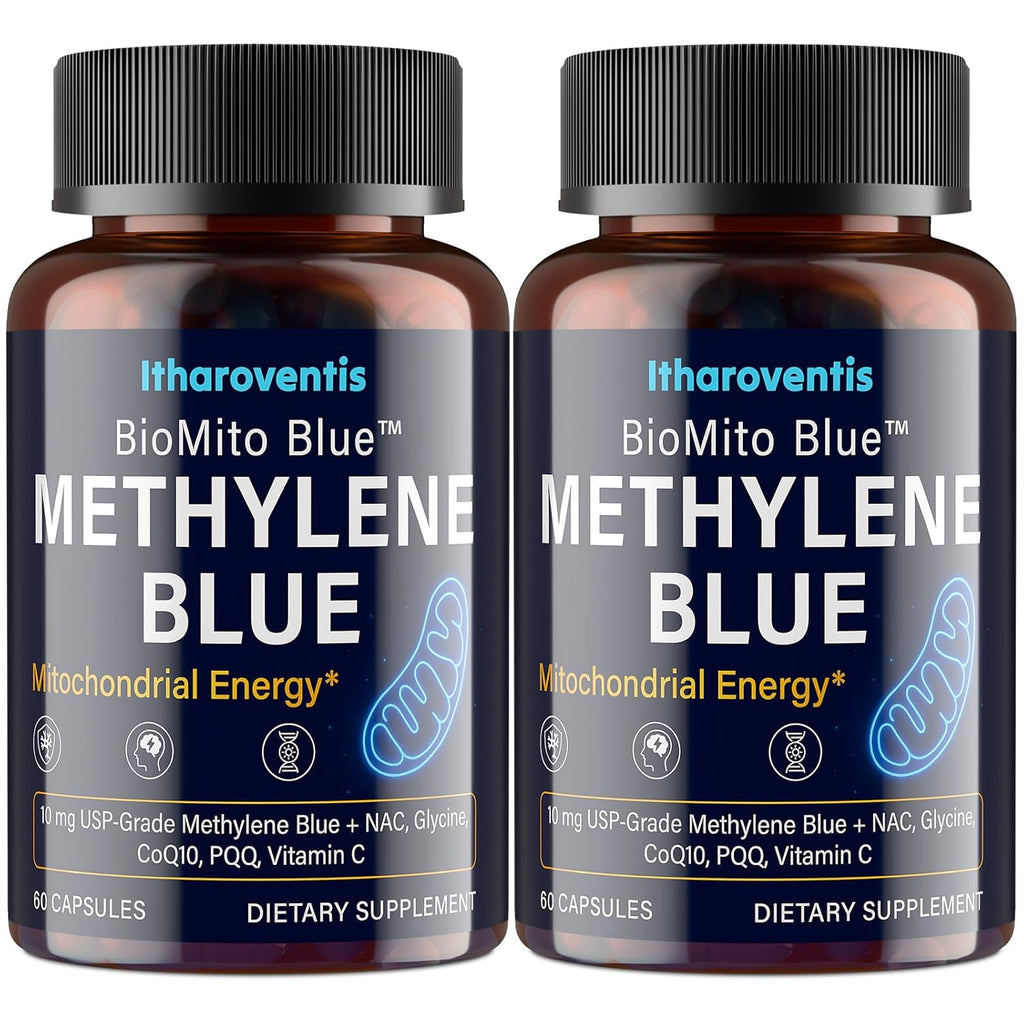 Methylene Blue Pharmaceutical Grade Capsules – USP Grade Brain Supplement with CoQ10, NAC, PQQ, Glycine & Vitamin C for Memory, Focus, Energy & Mitochondrial, No Formaldehyde - 120 Count