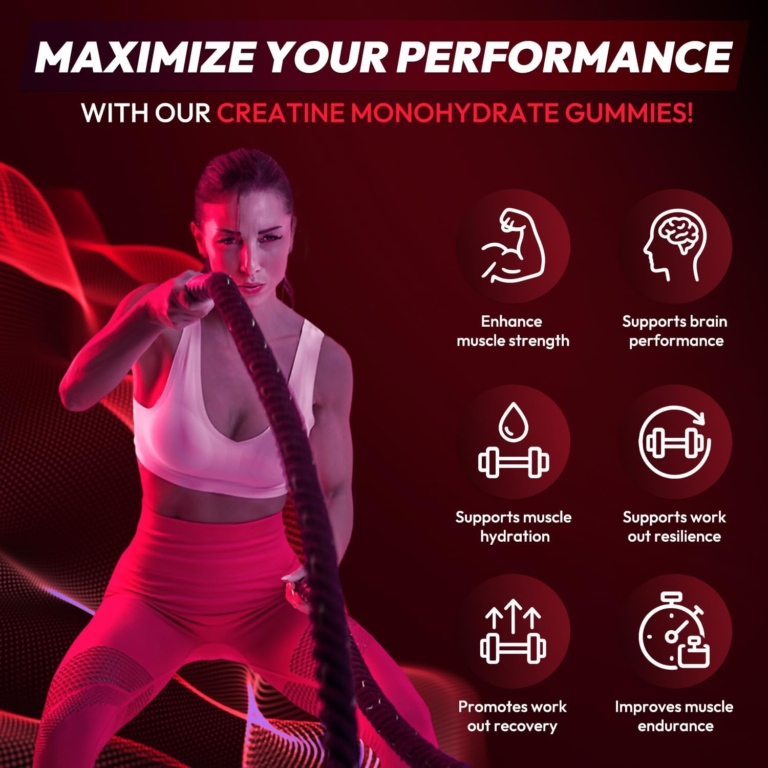 Creatine Gummies Monohydrate Complex 9000MG, Chewable Creatine Monohydrate Gummies for Men & Women with L-Taurine, BCAA 2:1, B12/6, Building Muscle Strength and Boost Focus, 30 Days Supply