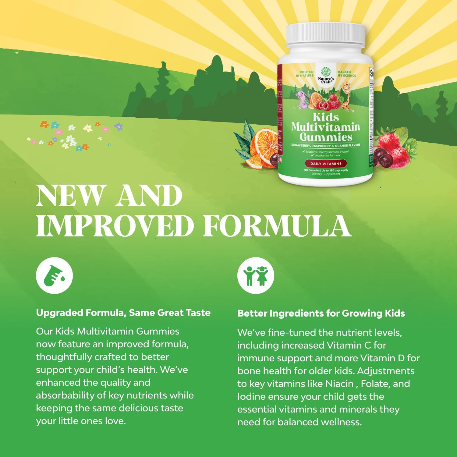 Plant Based Kids Multivitamin Gummies - Multivitamin for Kids Immunity Support Gummies with Vitamins A C D3 E B and Zinc Gelatin and Gluten Free Non-GMO Vitamins Gummy Formula 180ct