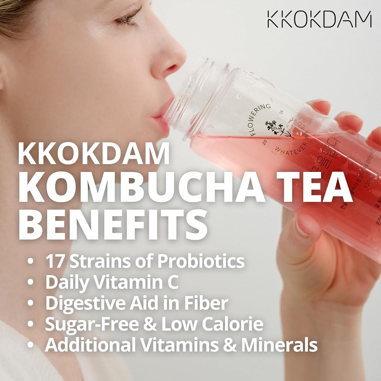 KKOKDAM Kombucha Tea - Grapefruit & Hibiscus Korean Tea - Kombucha Drinks Probiotic Support, Low Calorie, Sugar Free Kombucha Pack - 500g Bulk Pouch