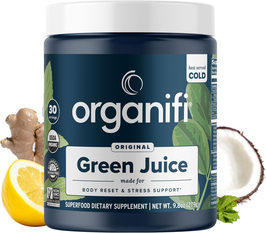 Organifi Green Juice - Powder Supplement with Organic Spirulina, Ashwagandha, and Chlorella - Helps Achieve Fitness Goals and Reduce Cortisol Levels, 30-Day Supply