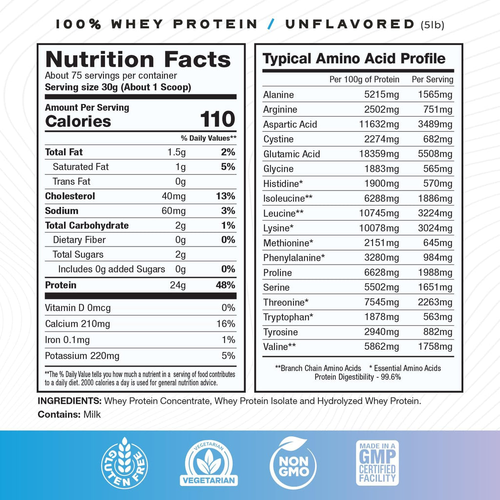 Muscle Feast 100% Grass Fed Whey Protein Powder, All Natural Hormone Free Paure Raised Whey Protein Powder for Women & Men- Whey Concentrate, Isolate & Hydrolyzed Protein Powder Blend- Unflavored, 5lb