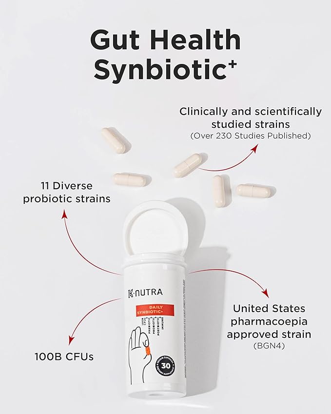 K-Nutra Daily Synbiotic+ | 30 Capsules | 4-in-1 Prebiotics, Probiotics & Postbiotics | 100 Billion CFUs | Gut & Digestive Health Supplement for Women & Men