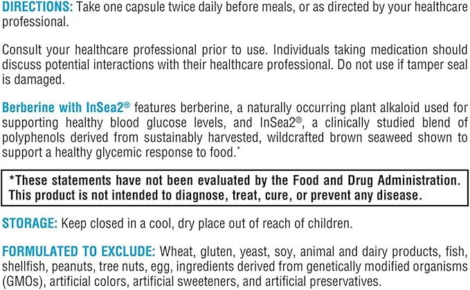 XYMOGEN Berberine with InSea2 - Berberine Supplement 500mg - Daily Metabolic Support Supplement - Wildcrafted Brown Seaweed Polyphenols - Support Wellness & Digestive Balance (60 Capsules)