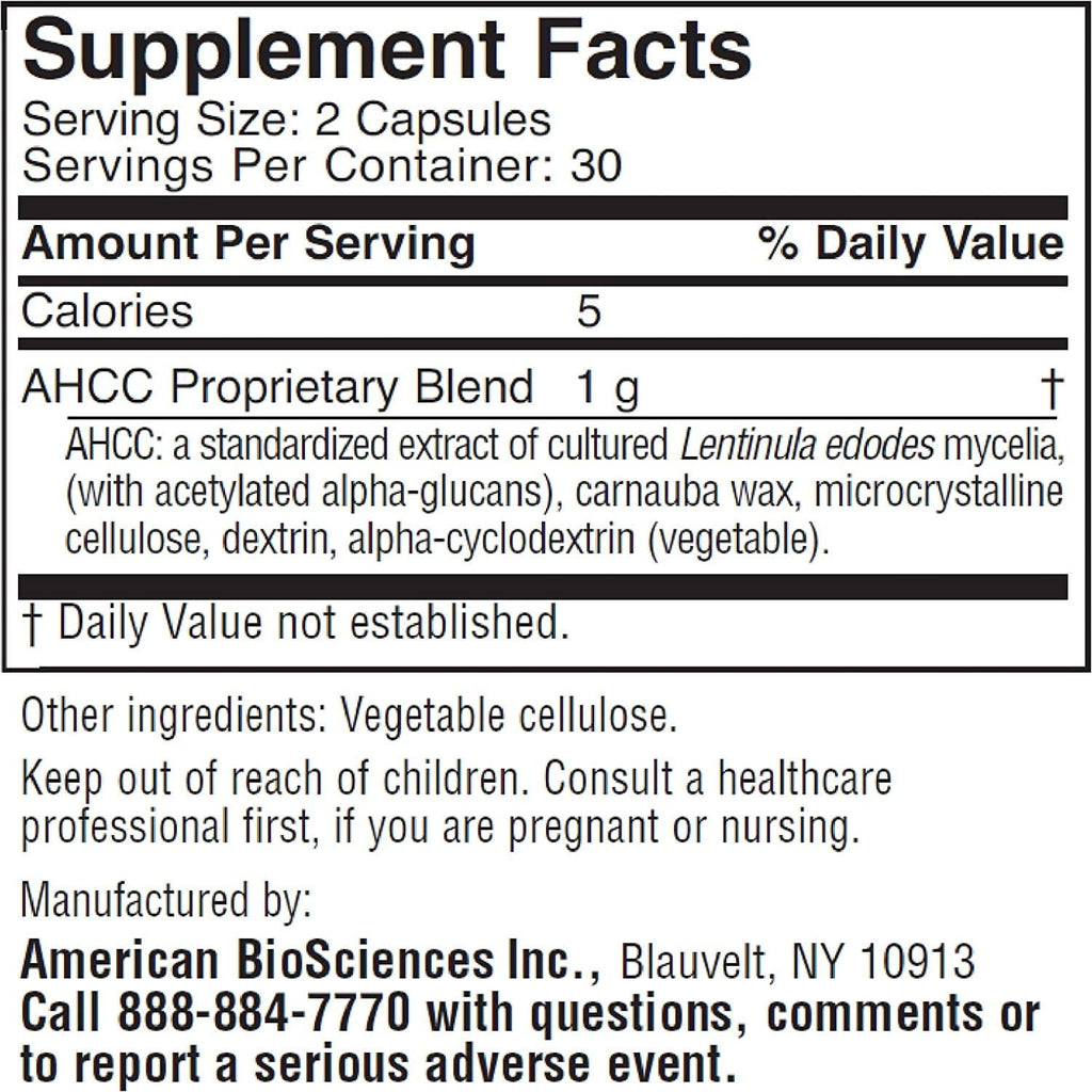 ImmPower AHCC Herbal Mushroom Supplement, 500mg per Capsule for Immune Support, Maintains Natural Killer Cell Activity, Pack of 1, 60 Veggie Capsules