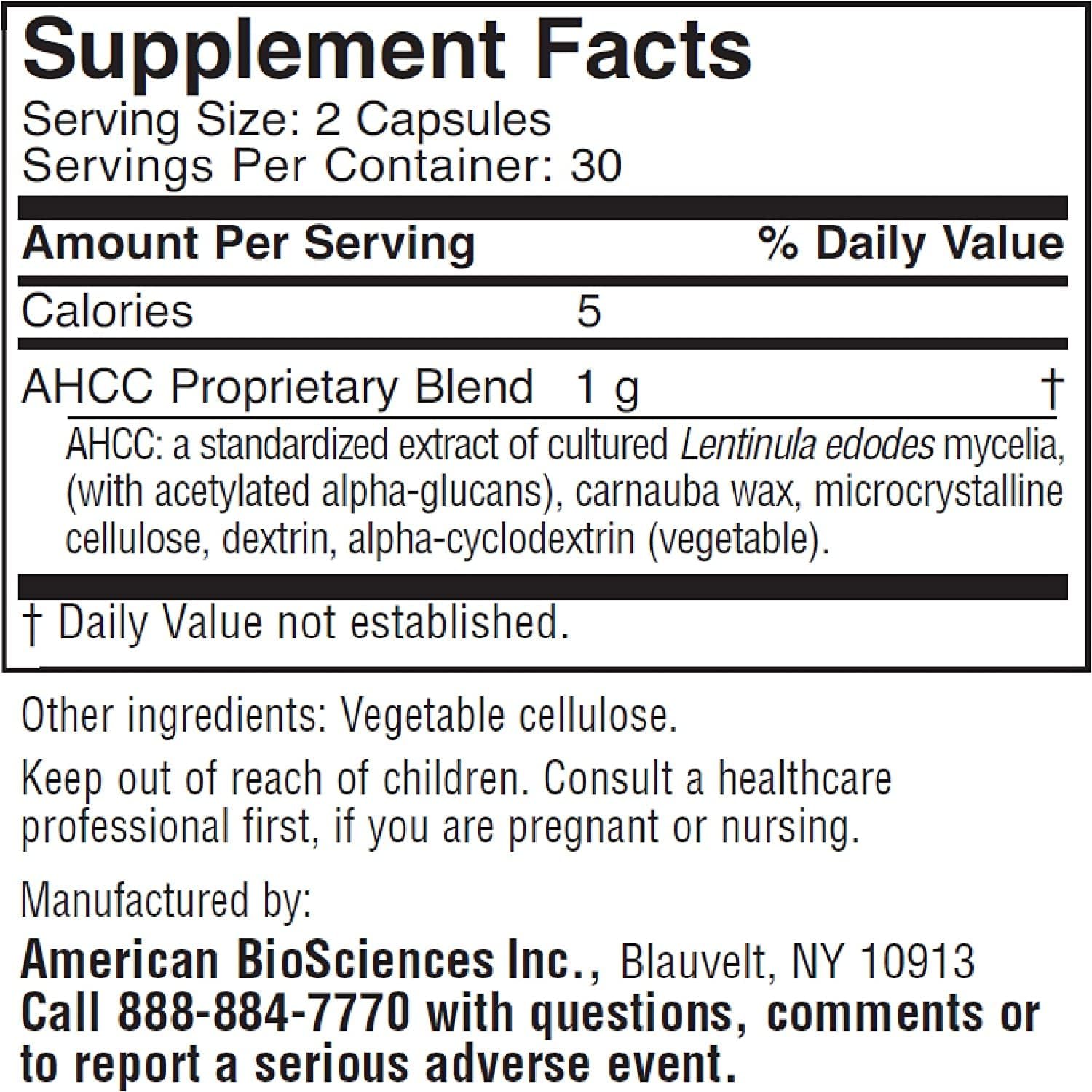 ImmPower AHCC Herbal Mushroom Supplement, 500mg per Capsule for Immune Support, Maintains Natural Killer Cell Activity, Pack of 1, 60 Veggie Capsules