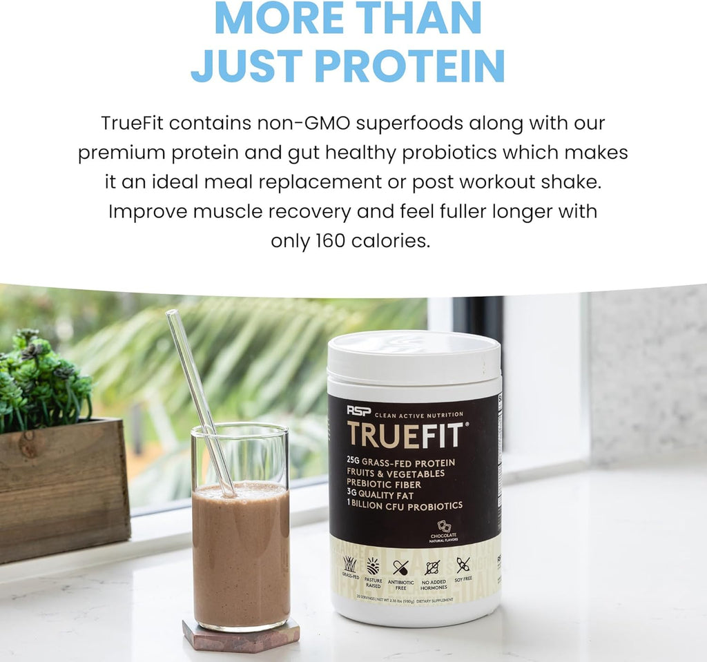 TrueFit Gut Healthy Protein Powder, Grass-Fed Whey Meal Replacement Shake with Prebiotics, Probiotics, & Organic Superfoods, Keto, Gluten Free 1.85 lbs