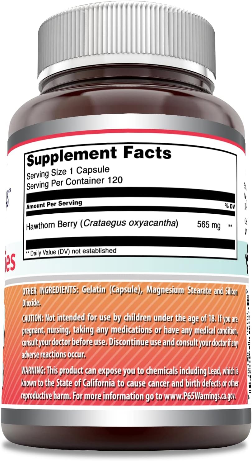 Amazing Formulas Hawthorn Berries Supplement | 565 Mg Per Serving | 120 Capsules | Non-GMO | Gluten Free | Made in USA