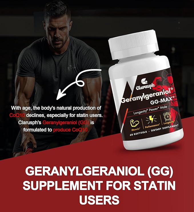 Energy Supplement Geranylgeraniol GG 300mg, Trans-Geranylgeraniol Supplement with Vitamin E for CoQ10, Annatto-Derived GG - Energy Supplements for Men, 30 Softgels