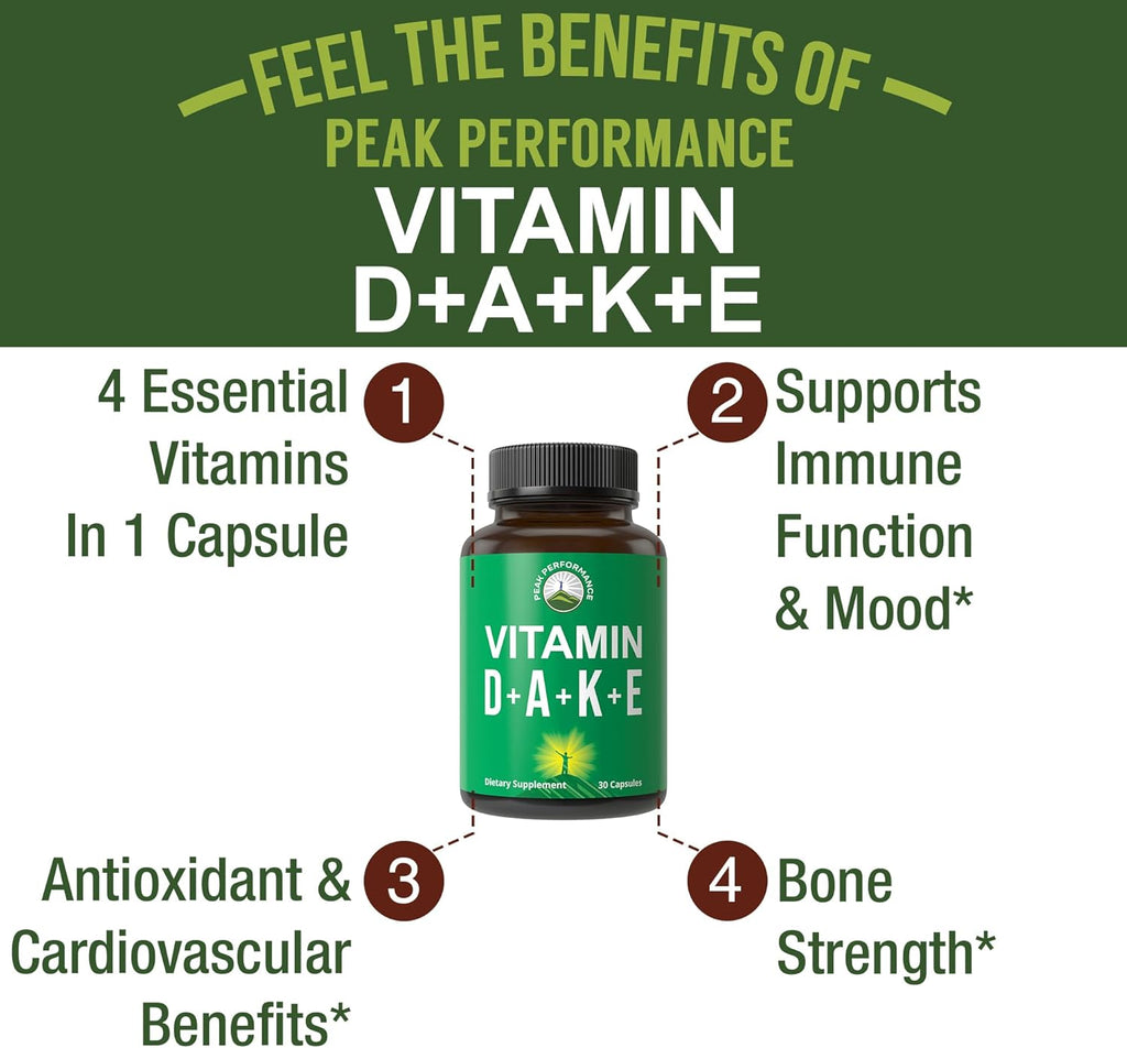 DAKE Vitamin Supplement. Essential Vitamins D 5,000 iu + A + K + E All In 1 Easy to Swallow Vegan Capsule. ADK Vitamin Supplement With E D3 K2. Essential Vitamins For Mood, Immune, Bone, Vision, Heart