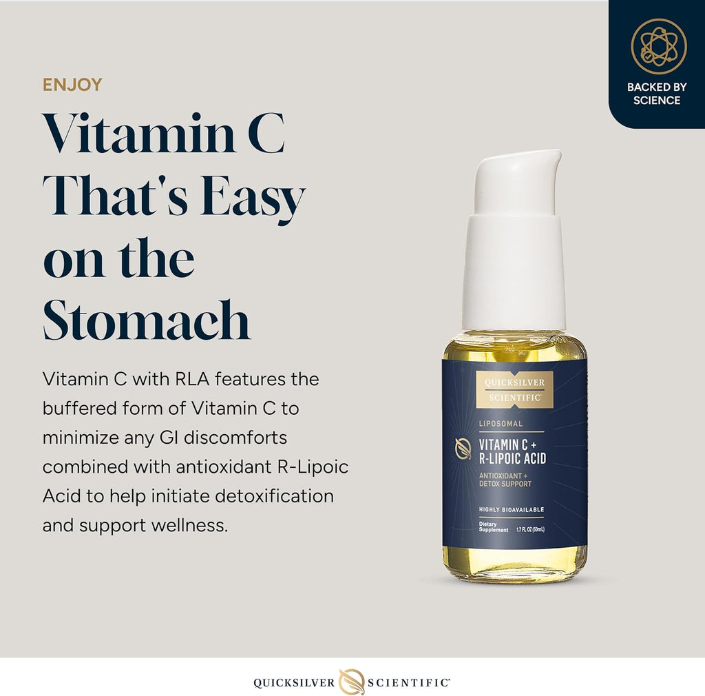 Quicksilver Scientific Vitamin C + R Lipoic Acid - Liposomal Vitamin C with RLA - Antioxidant, Detox & Immune Support Supplement - with Superior Absorption (50 ml)