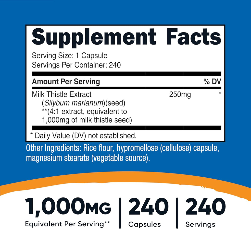 Nutricost Milk Thistle 1,000mg Equivalent, 240 Capsules (3 Pack) - 250mg of 4:1 Extract - Vegan, Non-GMO and Gluten Free
