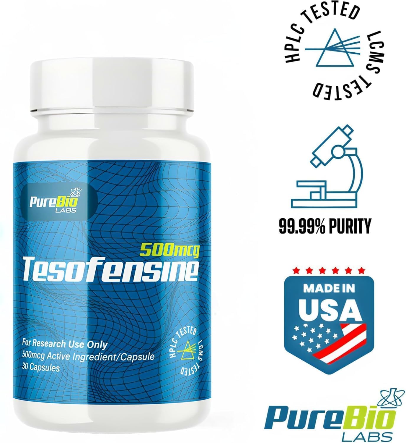 Elite Teso+ 500mcg - Premium Support for Enhanced Cognitive Function & Overall Wellbeing Support, High-Purity, Quality Assured, Made in The USA - 30 Wellness Capsules