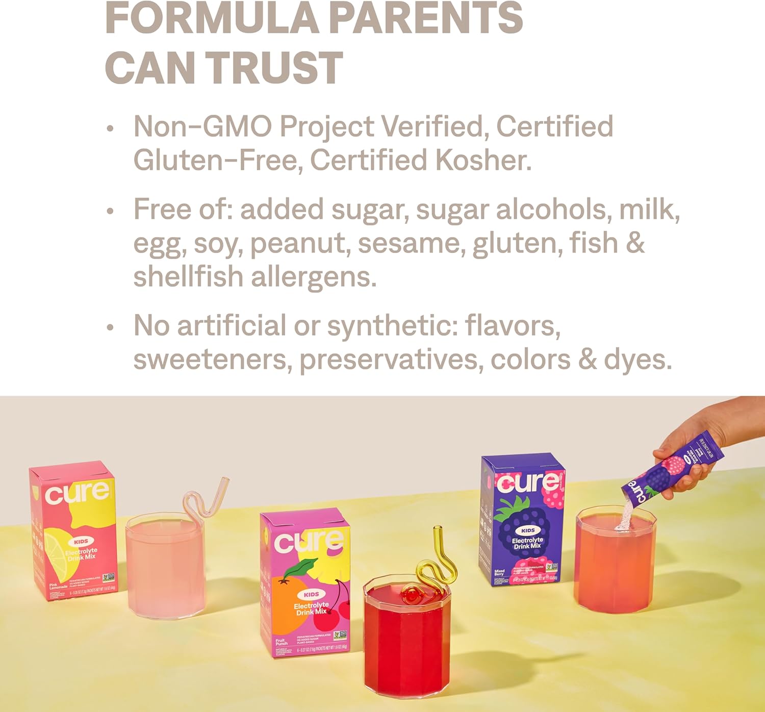 Cure Hydration - Kids Electrolyte Drink Mix | Plant-Based Pediatrician Formulated Rehydration | No Added Sugar, FSA-HSA, Non-GMO, Gluten-Free, No Artificial Flavors | 14 Packets - Fruit Punch