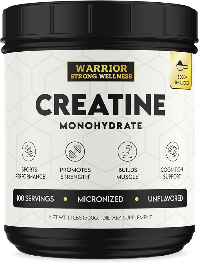 Creatine Monohydrate Powder 1 lb, 100 Servings, ISO Certified Tested Vegan, Unflavored Micronized Powder- Support Muscles, Cellular Energy & Cognitive Function