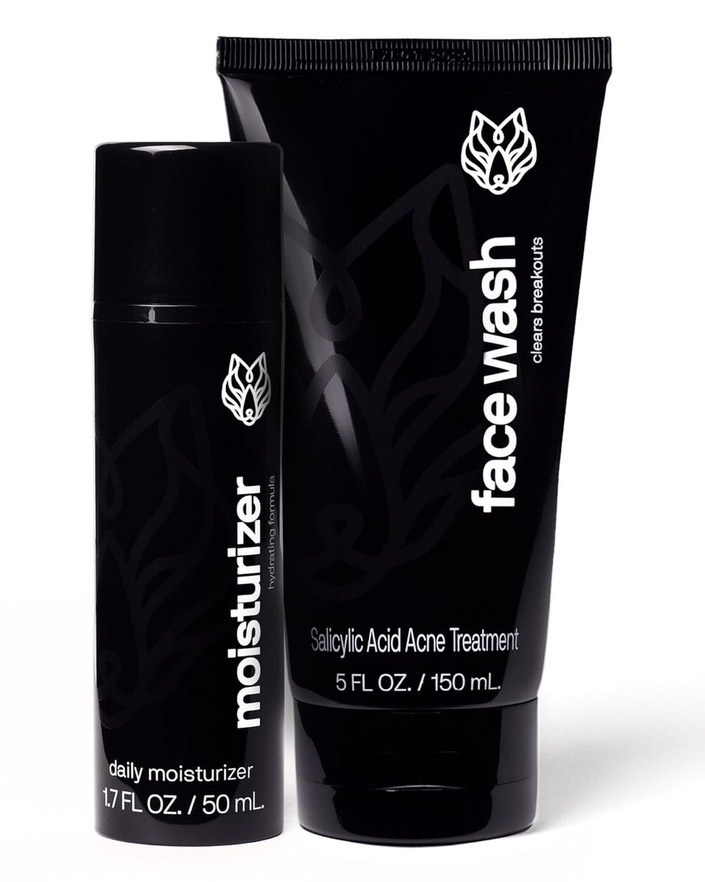 Black Wolf Face Wash and Oil-Free Moisturizer Gel Bundle for Oily Skin, Deep Clean- 2pc Bundle- Charcoal Powder and Salicylic Acid Reduce Acne Breakouts and Cleanse Your Skin- Gift Set for Men