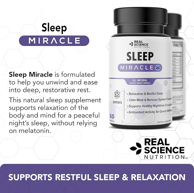 Sleep Miracle, Natural Sleep Support & Relaxation Supplement for Adults with Vitamins C, D, K, B6, B12 & Nitric Oxide Formula, Deep Rest, Stress Relief & Circulation Aid
