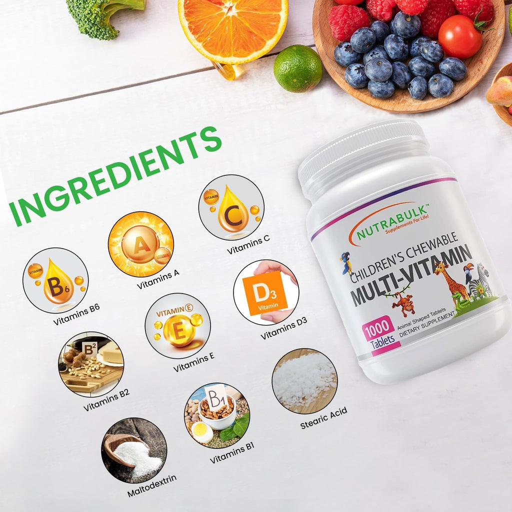 Children’s Chewable Multi-Vitamins - Promoting Kids' Overall Development - USA-Made, May Help to Support Immune, Bone, Brain & Overall Well Being- Vegan & Gluten Free - 1000 Cherry Tablets
