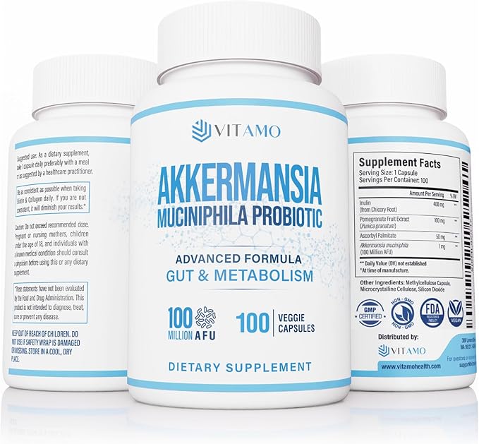 Vitamo Akkermansia Muciniphila Probiotic Supplement - 100 Million AFU, GLP-1 Activator for Weight Loss Support - Metabolic & Digestive Health for Men & Women – Made in USA – 100 Capsules