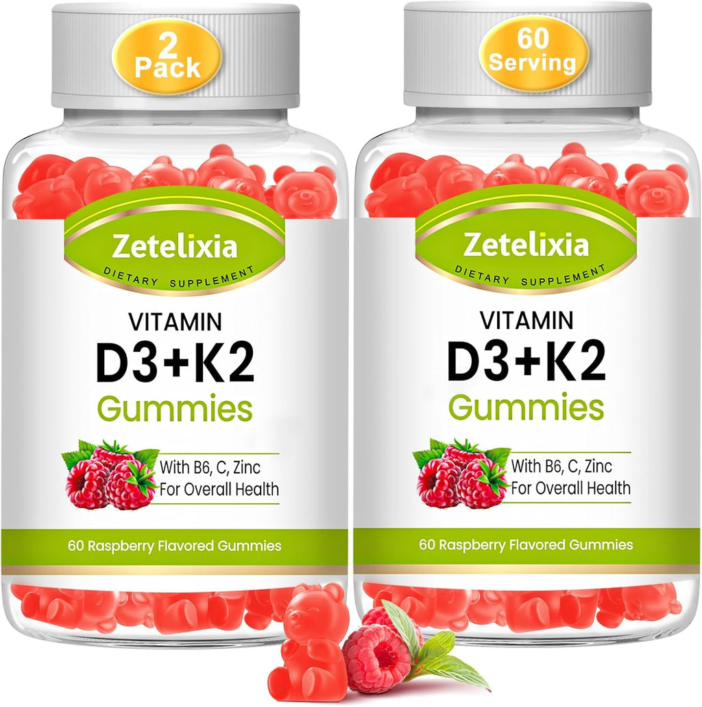 Vitamin D3 K2 Gummies for Adults, Vitamin D3 5000 IU & K2 (MK7) 120mcg, Sugar-Free D3 K2 Supplements with Vitamin B6, C & Zinc, Support Bone, Teeth, Muscle & Immunity, 120 Count
