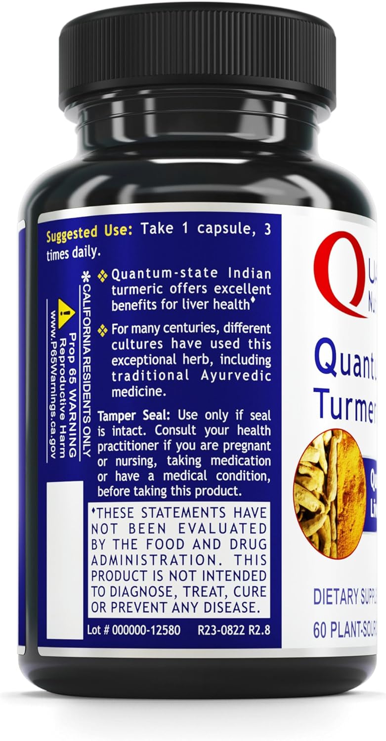 Quantum Nutrition Labs Turmeric - Turmeric Capsules, Turmeric Curcumin Supplement, Liver Support, 500 mg of Curcuma Per Capsule - 60 Vegetarian Capsules