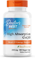Doctor's Best High Absorption CoQ10, Heart & Energy Support, USP Verified, Naturally Fermented CoQ10, Non-GMO Gluten Free, Soy Free, Vegan 180 Veggie Caps