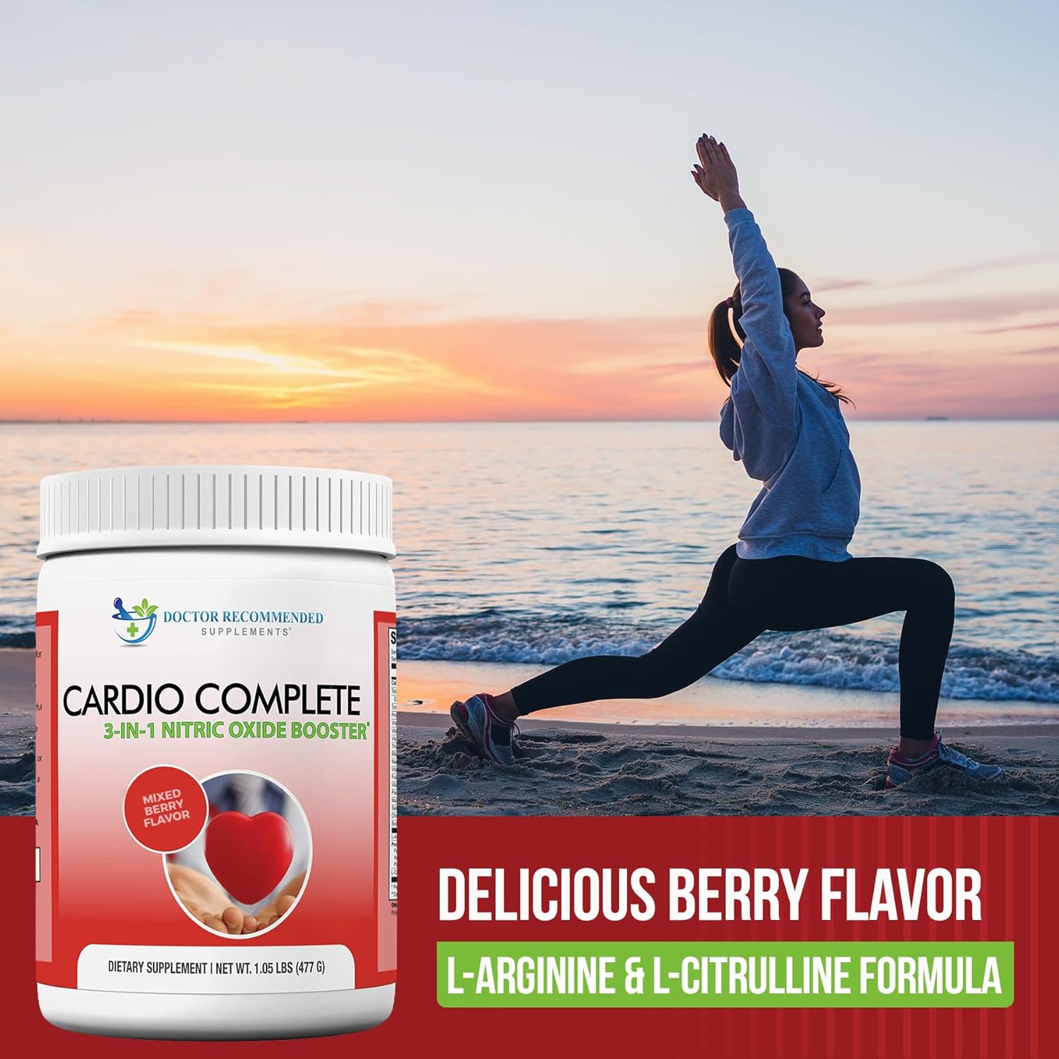 Cardio Complete - Heart Health Support Powder Supplement - 3-in-1 Nitric Oxide Booster with 5,000 L-Arginine, 1,000mg L-Citrulline, and Hawthorn Berry, 2 Pack