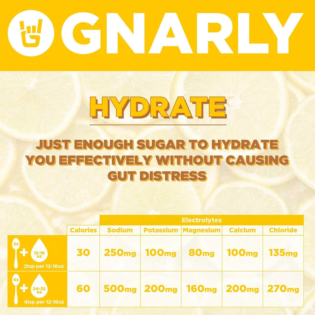Gnarly Nutrition Hydrate Electrolyte Powder – Lemonade Exercise Hydration Drink Mix – NSF Contents Certified – Electrolyte Solution, Performance & Recovery – Lemonade, Box of 20 Stick Pack