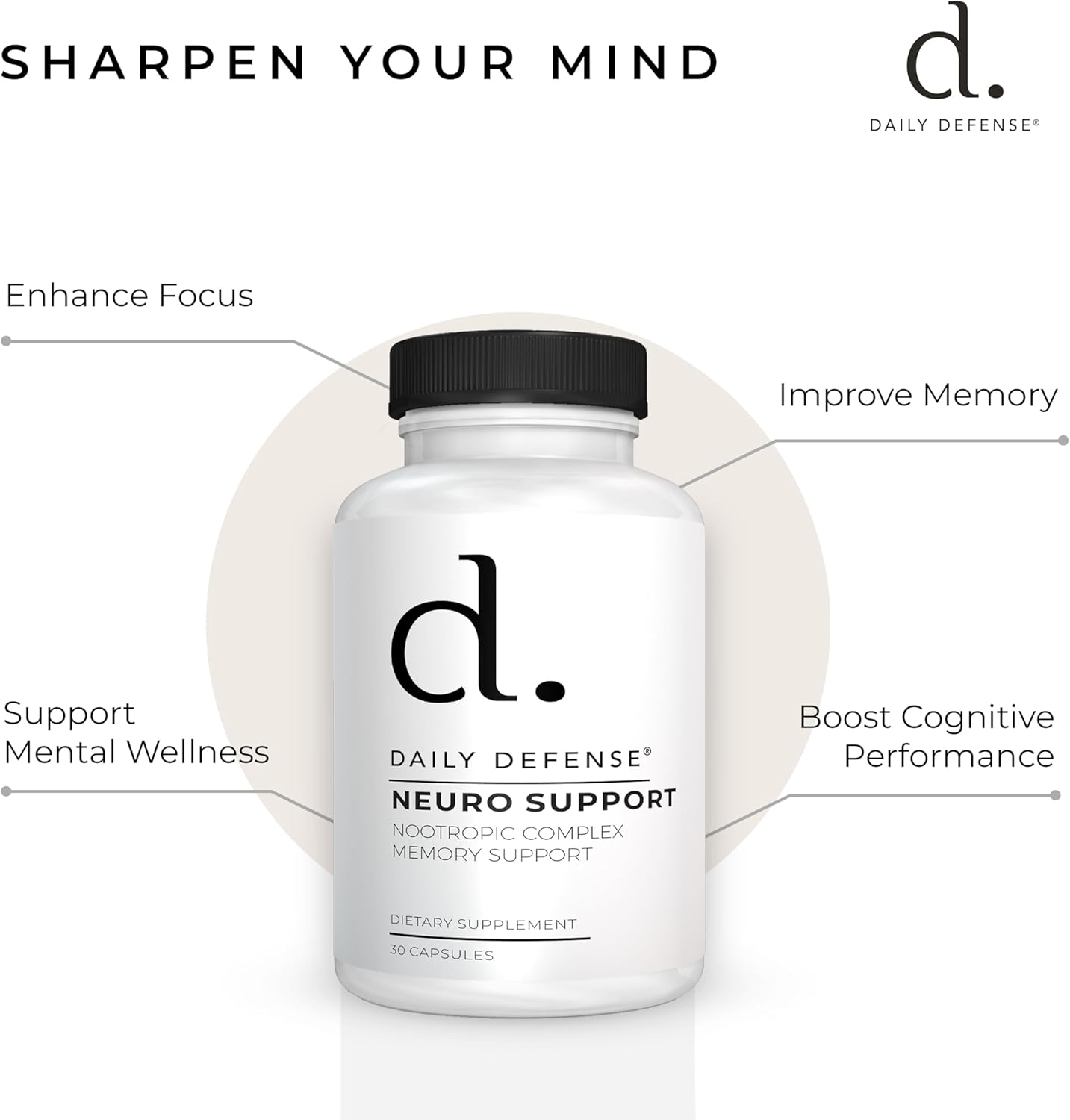 Nootropics Brain Support Supplement - 30 Capsules - Focus & Memory Supplement for Brain with Bacopa Monnieri, Huperzia Serrata, St. John's Wort & Ginkgo Biloba - Neuro Support