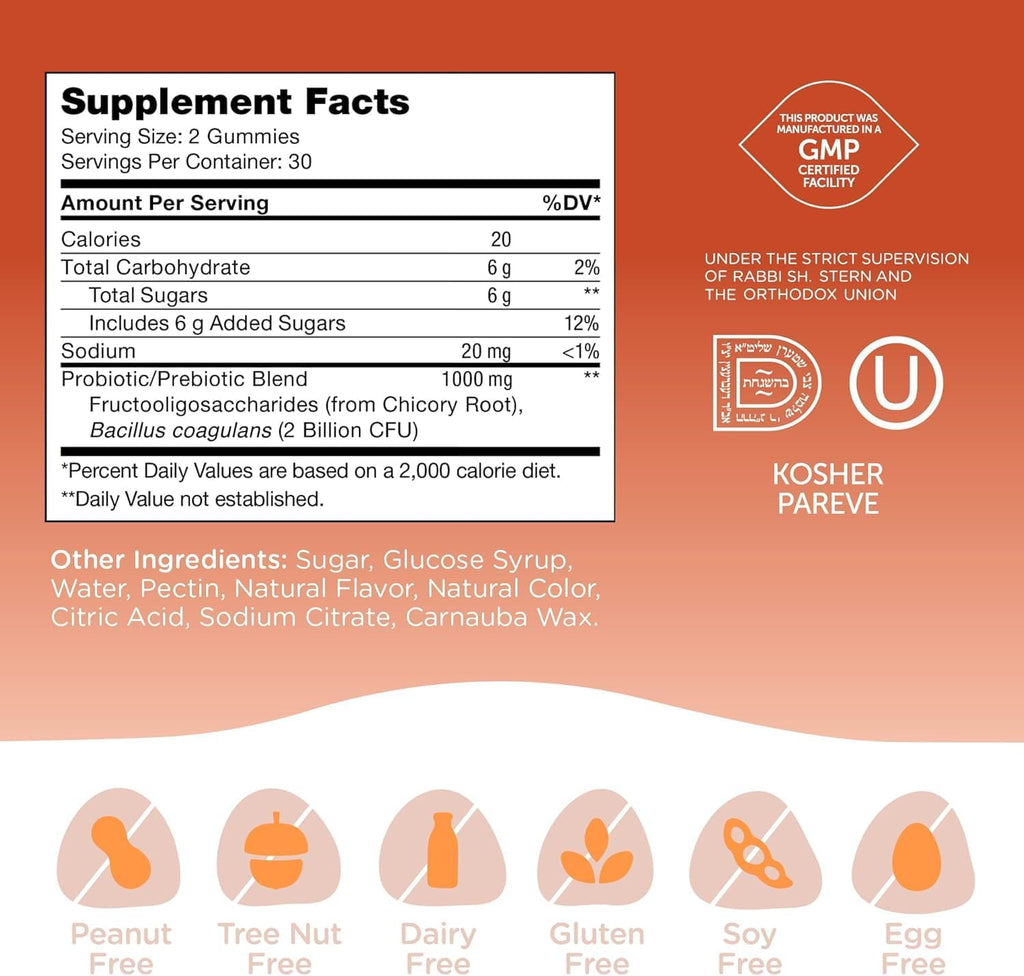Zahler Chapter One Probiotic Gummies, with a Prebiotic and Probiotic Blend, Delivering a synbiotic Experience, Raspberry and Orange Flavored Gummies, 60 Count.