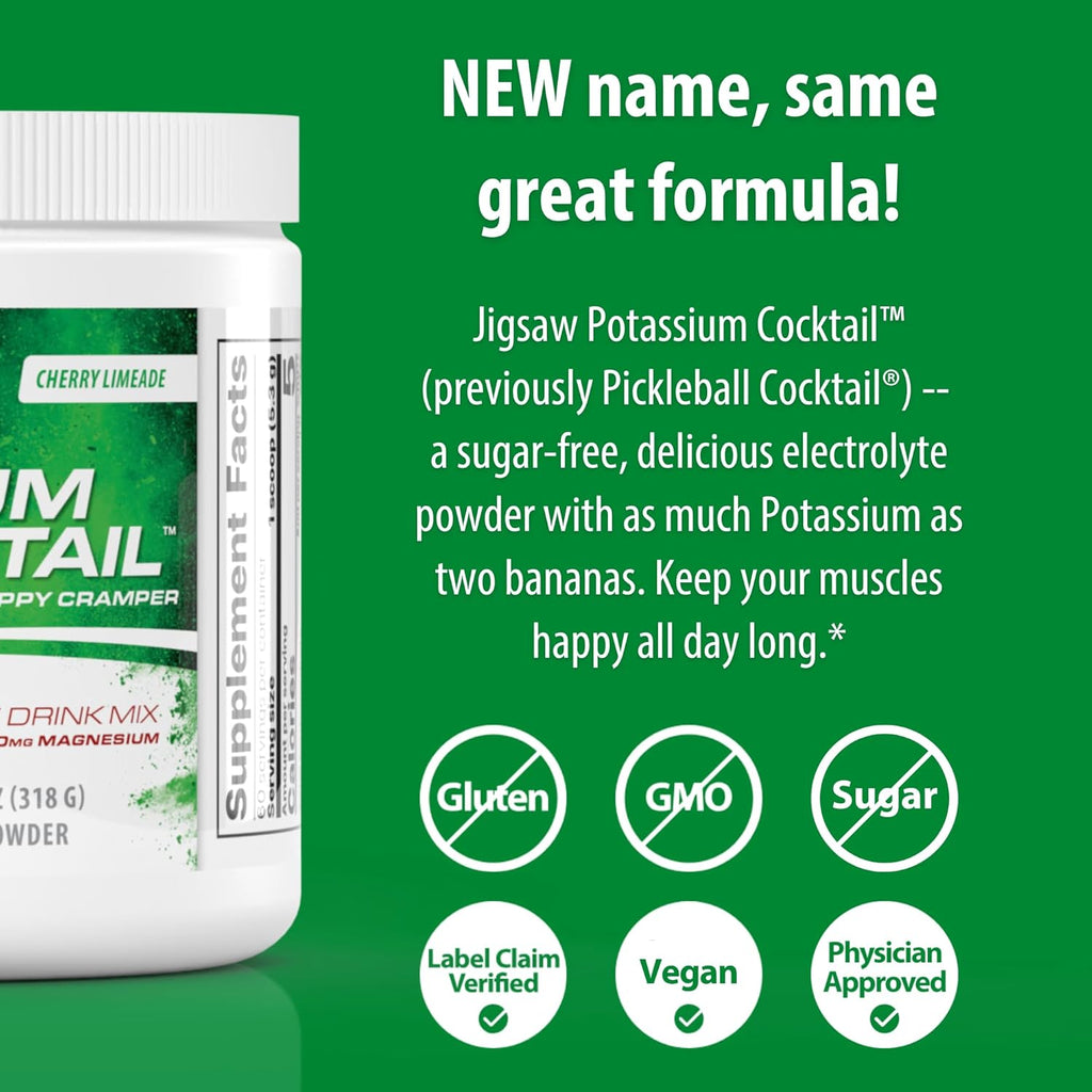 Jigsaw Health Potassium Cocktail | Formerly Pickleball Cocktail | Cherry Limeade Flavor | 60 Servings (Jar)