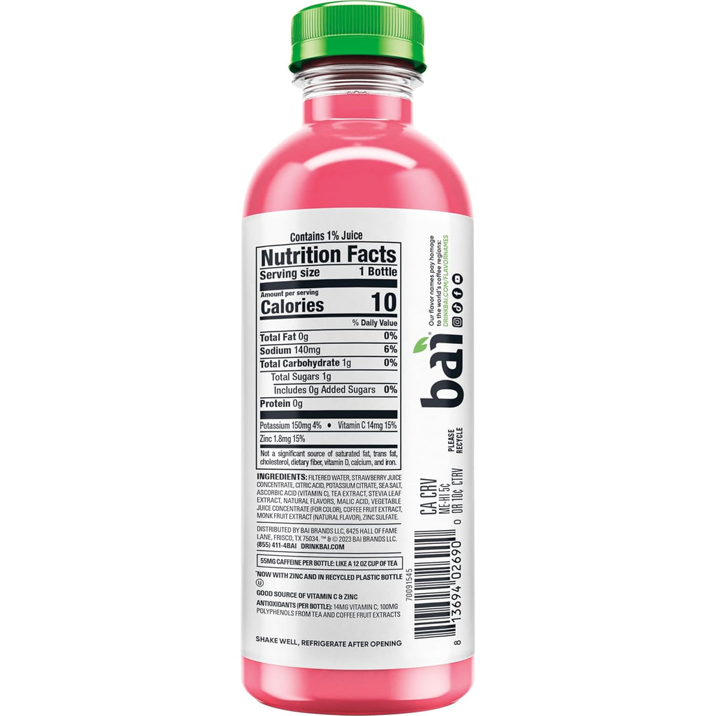 Bai Antioxidant Infused Water Beverage, Kupang Strawberry Kiwi, with Vitamin C and No Artificial Sweeteners, 18 Fluid Ounce Bottle, 12 Pack