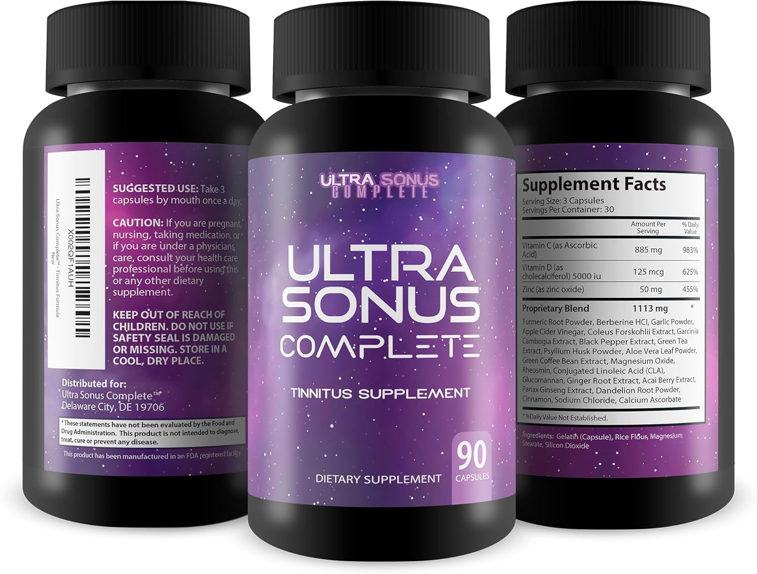 Tinnitus Supplement - Garlic Turmeric Vitamin C Max Formula - Support Reduced Inflammation & Ear Ringing with This Natural Herbal Formula (90 Capsules)