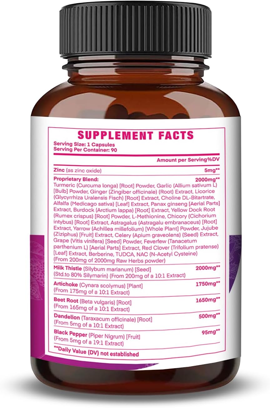 All-in-1 8000mg Highest Potency Milk Thistle NAC BeetRoot Artichoke Dandelion Root - Liver Health Support, Cleanse Detox & Repair, Antioxidant, Plus TUDCA Choline and Ginger - 90 Vegan Capsules