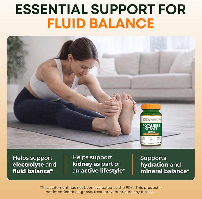 Pure Nutrition Potassium Citrate 800mg | 120 Caps | Support Electrolyte Balance | High Potency 800mg Potassium Citrate per Serving.