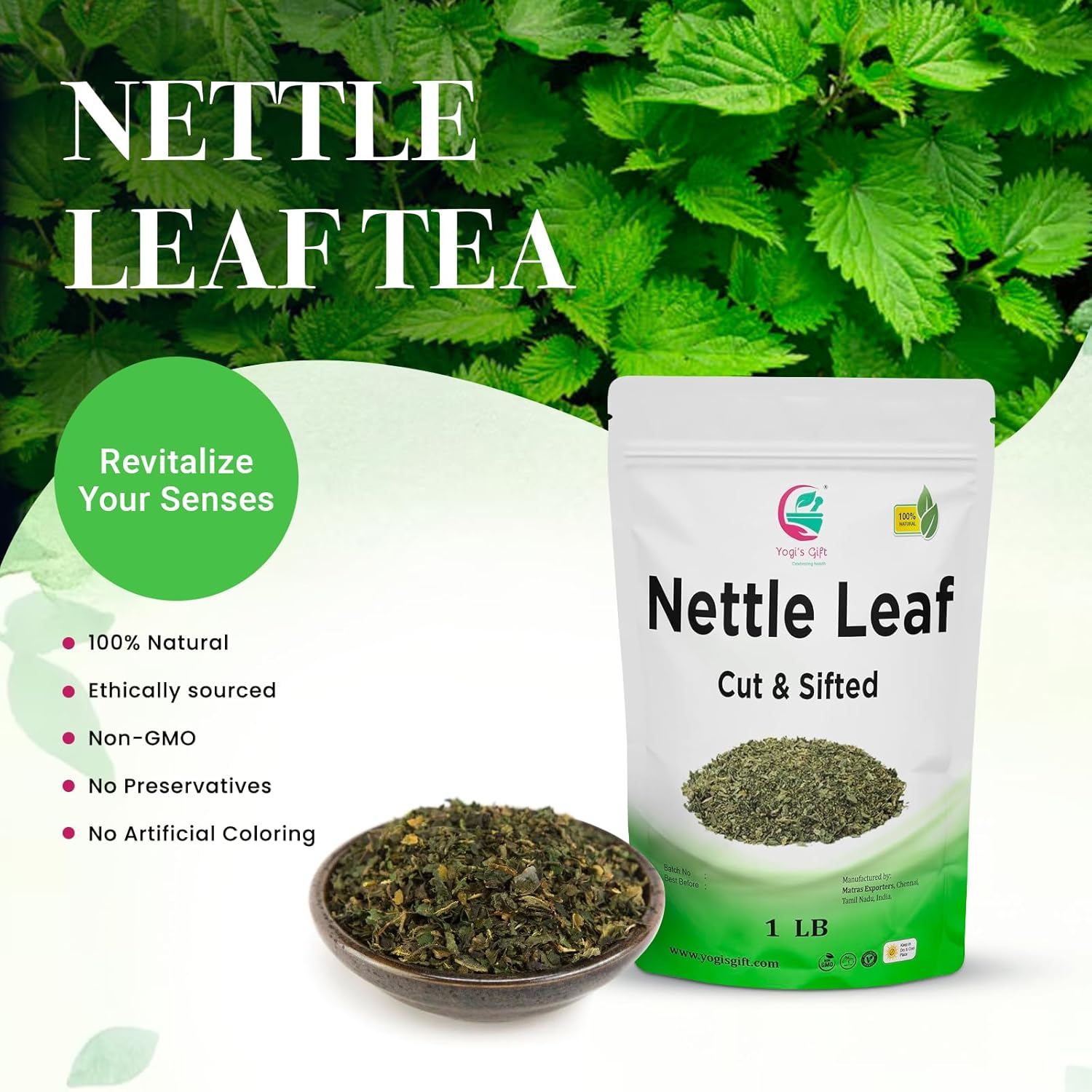 Stinging Nettle Leaves Dried 1 Lb | Cut and Sifted | Loose Nettle Herb Bulk | Non- Gmo, Ethically sourced | By Yogi's Gift®