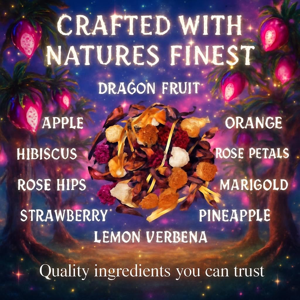 Bellasia Tea Dragon Fruit for Kids Using Real Fruit Pieces - Caffeine Free Herbal Tea Blend with Real Ingredients & Balanced Flavor- Add Loose Leaf Tea to Your Child’s Routine for A Fun & Tasty Drink