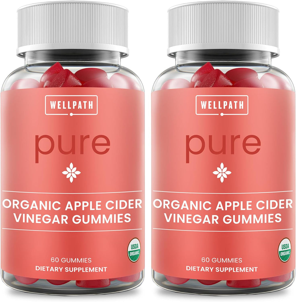WellPath Pure ACV Gummies (2 Pack) - Apple Cider Vinegar with Mother - USDA Organic Gummy with Ginger for Gut Health | Vegan, Non-GMO, 120 Ct