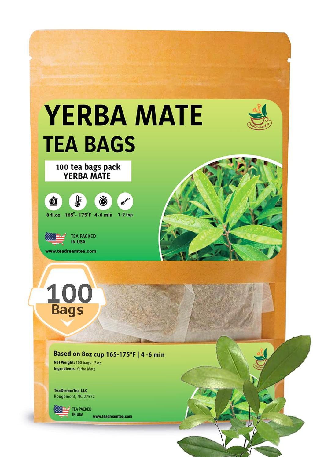 Yerba Mate Tea - Green Cut & Sifted - Unsmoked Energy Boost - 100 Tea Bags - Packed with Nutrients - Your Perfect Coffee Replacement