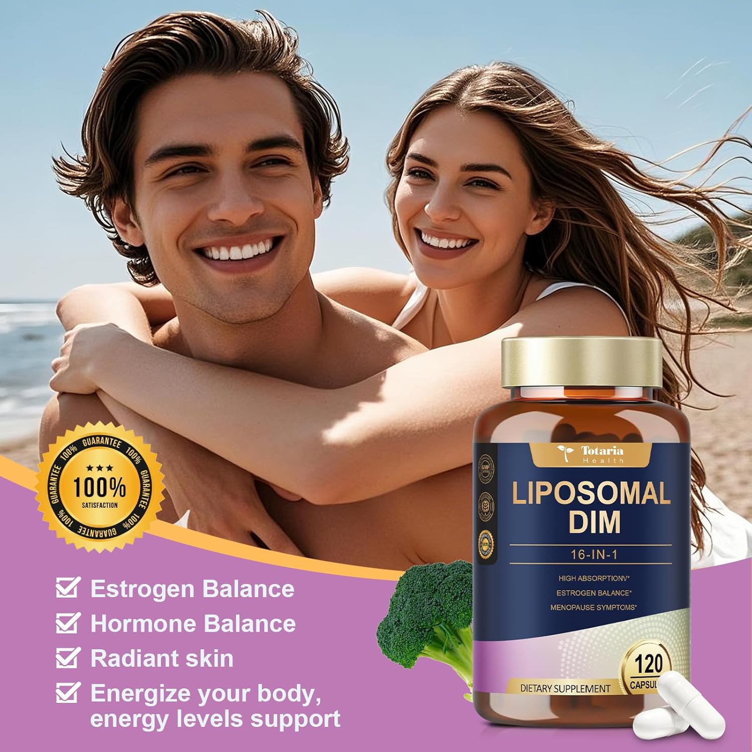 DIM Supplement 400mg Extra Strength Liposomal DIM, Estrogen Blocker & Hormone Balance for Women and Men, DIM for Menopause, Acne, Hot Flashes, Metabolism Antioxidant Support (120 Capsules)