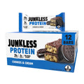 JUNKLESS Protein Bars - Cookies & Cream - 15g Protein, No Added Sugar, Gluten Free, High Fiber, Delicious Taste and Texture, Satisfying, Healthy Snack for Energy - 12 Bars