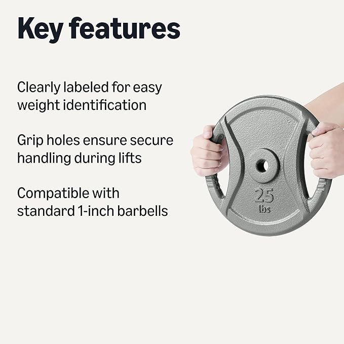 Amazon Basics 1-Inch Cast Iron Grip Weight Plates
