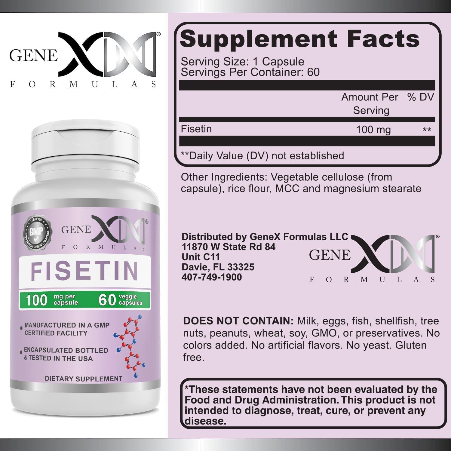 Genex Formulas Fisetin 100mg/Serving (60 Capsules) - Antioxidant That Supports Healthy Aging, Brain Wellness & Cognitive Health - Non-GMO, Gluten Free, Vegetarian - 2 Month Supply