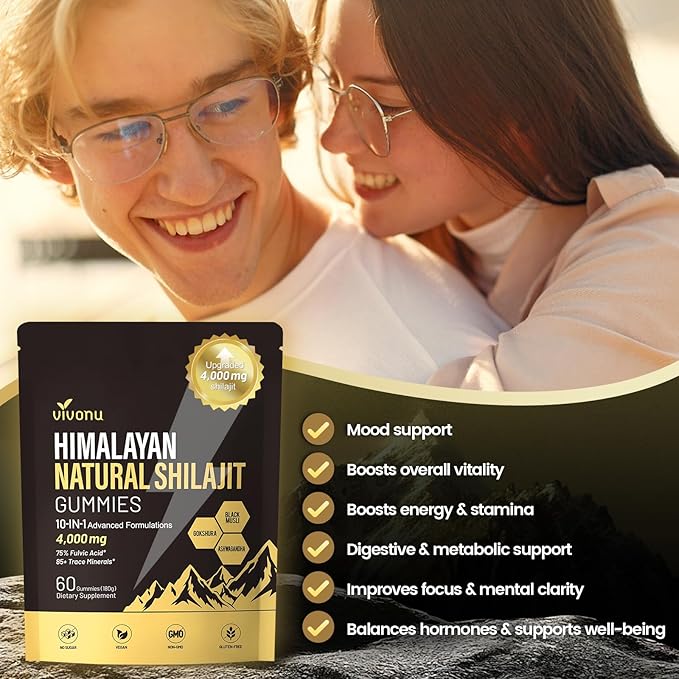 VivoNu Vivnu Shilajit Gummies, micronutrient Supplement, Himalayan Premium Ingredient Shilajit - Ashwagandha, Gokshura, Fulvic Acid & 85+ Trace Minerals 120ct