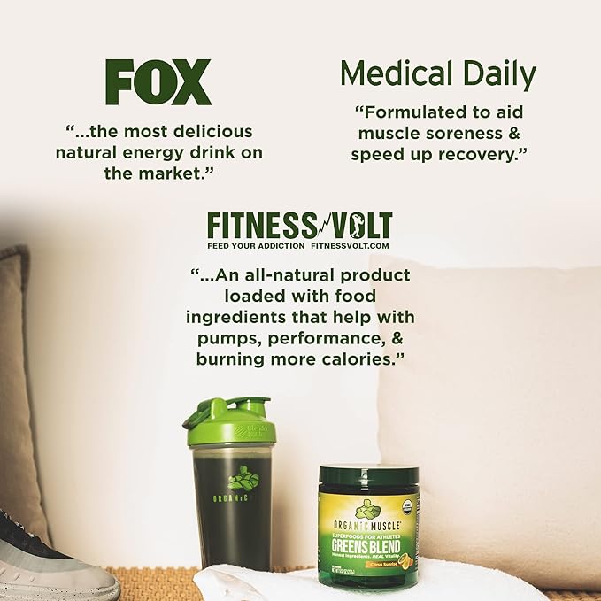 Organic Muscle Super Greens Powder Organic Superfood Powder with Probiotics, Spirulina, Chlorella, and Matcha| Non-GMO, 30 Servings