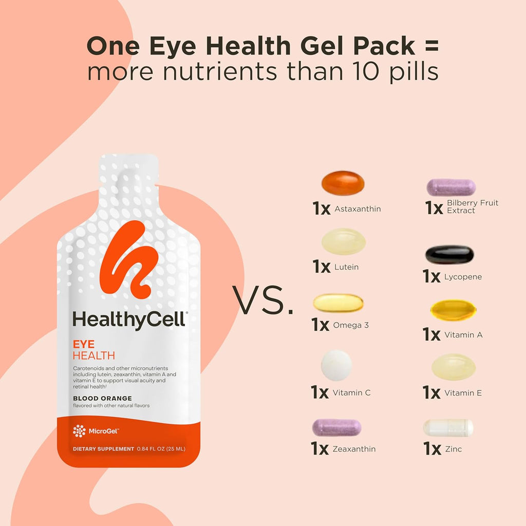 Healthycell Eye Health Daily Liquid Supplement - Eye Vitamins & Minerals with Lutein, Zeaxanthin, Astaxanthin & Beta Carotene for Sight Care & Macular Support - 30 Gel Packs