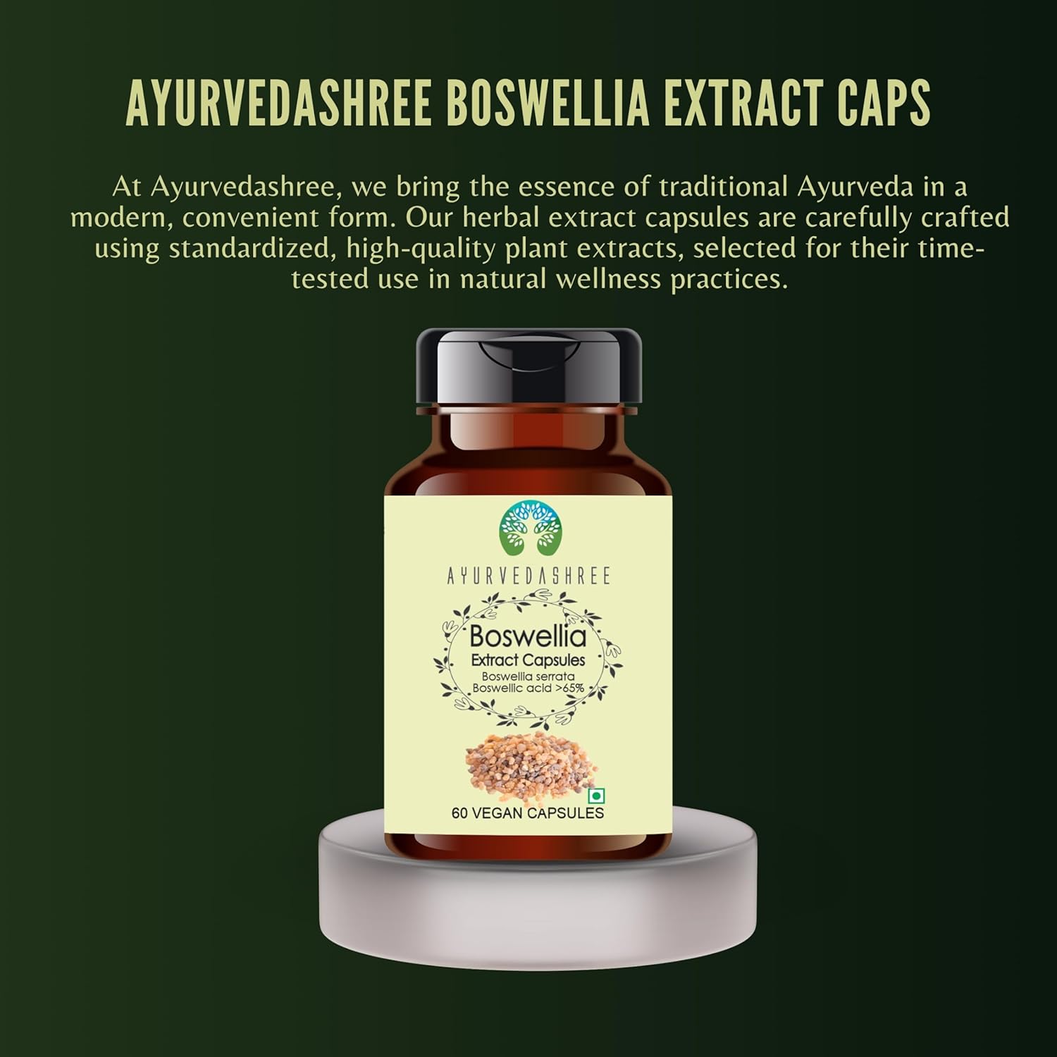 Boswellia Serrata Extract 500mg - 60 Vegetarian Capsules|Indian Frankincense | All Natural | 100% Vegan | Gluten-Free | GMP Certified