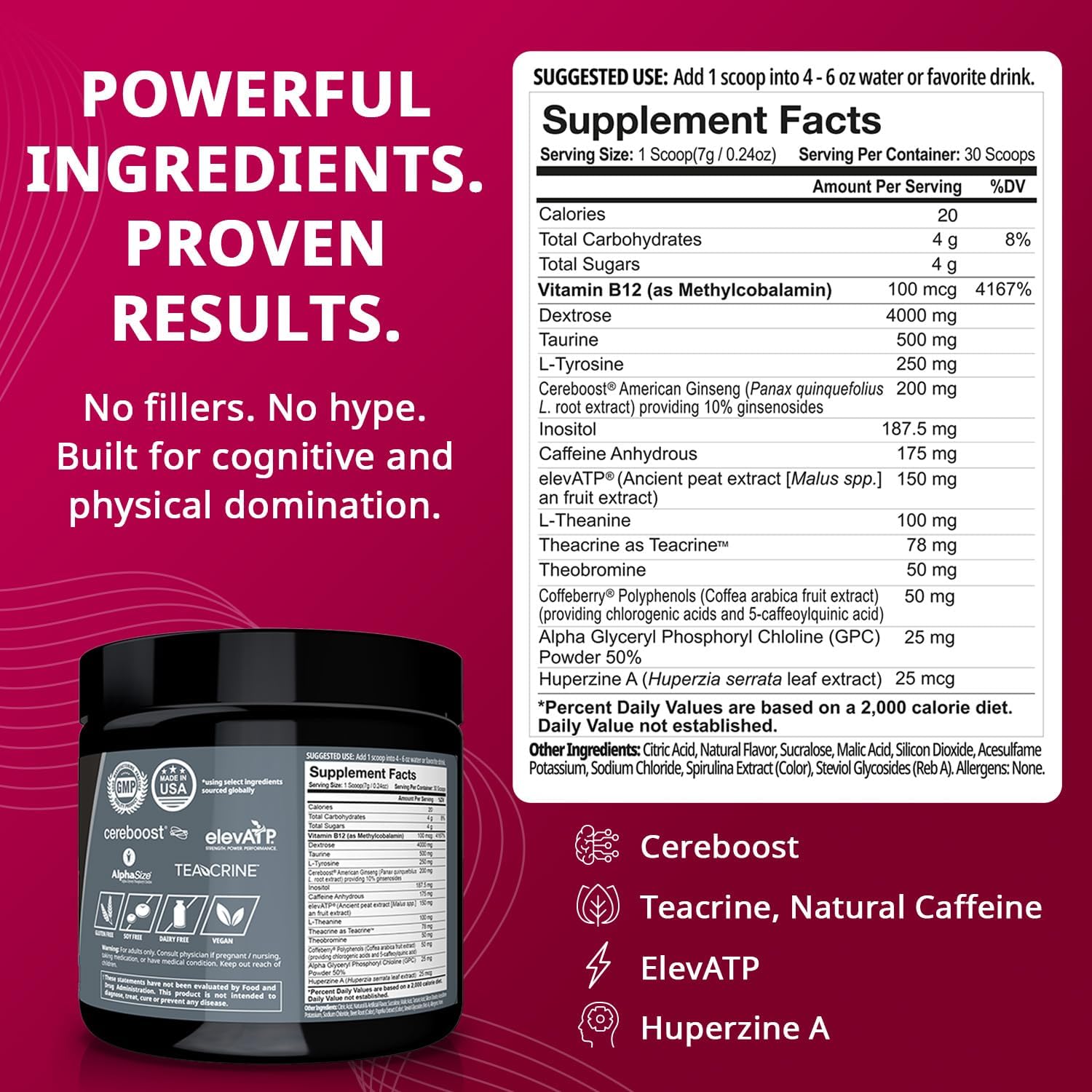 Granite Nutrition GigaBrain Nootropic Energy Powder – Cereboost, Alpha-GPC & ElevATP – Cognitive Focus Supplement for Sustained Energy & Performance – Blood Orange, 30 Servings