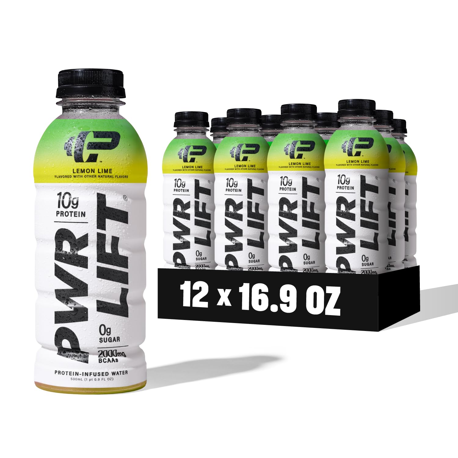 Whey Protein Water Sports Drink by PWR LIFT | Lemon Lime | Keto, Vitamin B, Electrolytes, Zero Sugar | Post-Workout Energy Beverage | 16.9 Fl Oz (Pack of 12)