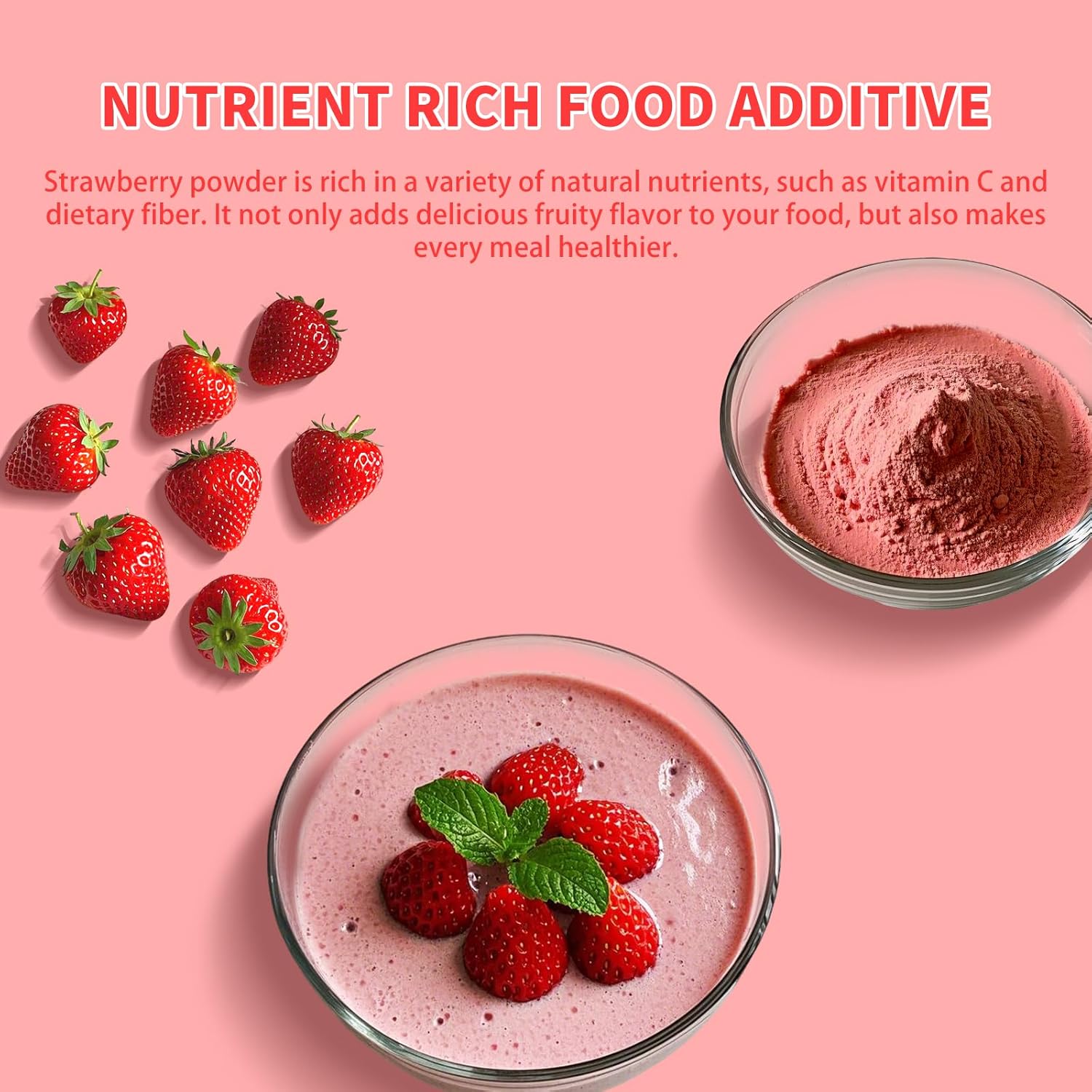 Strawberry Powder, 5.64OZ/160G Freeze Dried Strawberry Powder, No Sugar & Additives, 100% Natural, Freeze Dried Fruit Powd-er for Cakes, Baking, Juice, Cereal, Yogurt, Smoothies